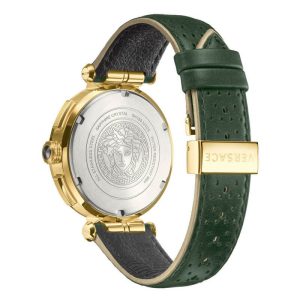 Versace Men’s Quartz Swiss Made Green Leather Strap Silver Dial 45mm Watch VBR020017