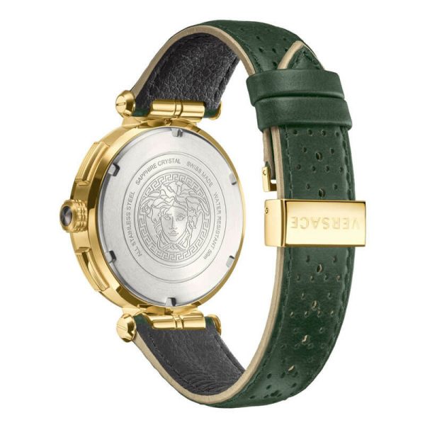 Versace Men’s Quartz Swiss Made Green Leather Strap Silver Dial 45mm Watch VBR020017