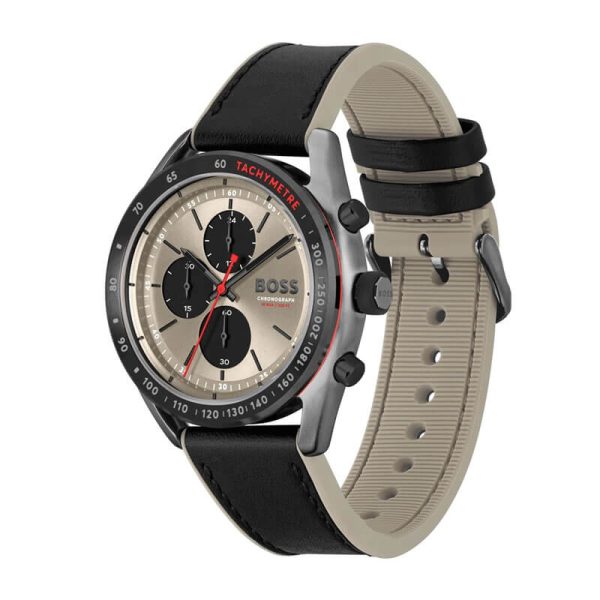 Hugo Boss Men’s Quartz Black Hybrid Strap Brass Color Dial 44mm Watch 1514024