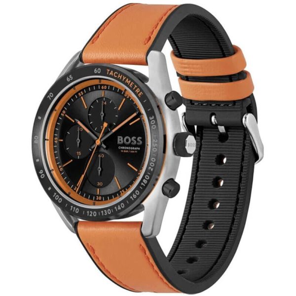 Hugo Boss Men’s Quartz Orange Hybrid Strap Black Dial 44mm Watch 1514025