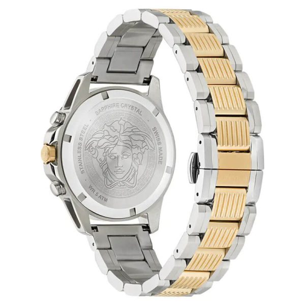 Versace Men’s Quartz Swiss Made Two Tone Stainless Steel Silver Dial 45mm Watch VE3J00522