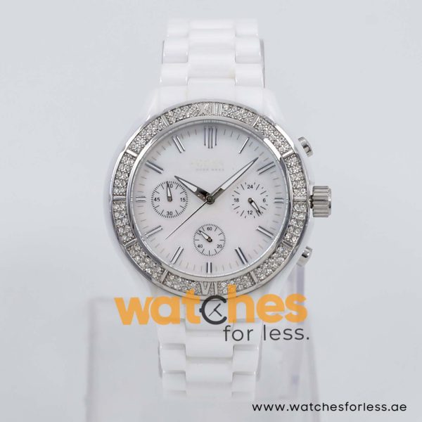 Hugo Boss Women’s Quartz White Ceramic Chain Mother Of Pearl Dial 40mm Watch 1502355