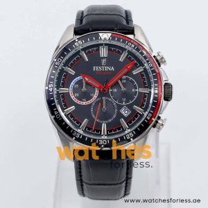 Festina Men’s Quartz Black Leather Strap Black Dial 44mm Watch F20377/6
