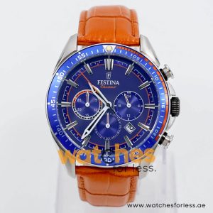Festina Men’s Quartz Orange Leather Strap Blue Dial 44mm Watch F20377/7