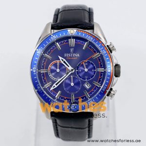 Festina Men’s Quartz Black Leather Strap Blue Dial 44mm Watch F20377/9