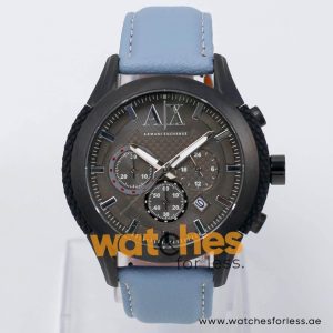 Armani Exchange Men’s Quartz Light Blue Leather Strap Grey Dial 47mm Watch AX1212