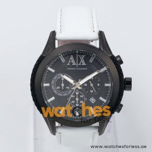 Armani Exchange Men’s Quartz White Leather Strap Black Dial 47mm Watch AX1223