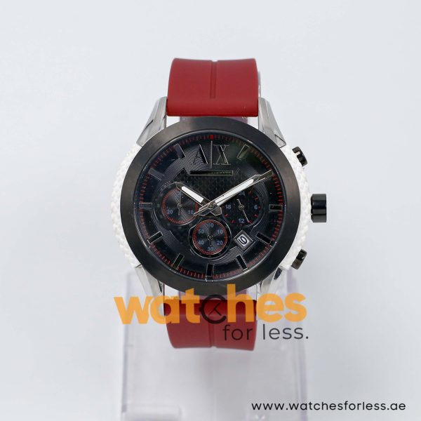 Armani Exchange Men’s Quartz Maroon Silicone Strap Black Dial 47mm Watch AX1225/1