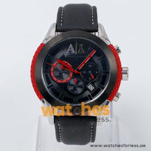 Armani Exchange Men’s Quartz Black Leather Strap Black Dial 47mm Watch AX1211/2