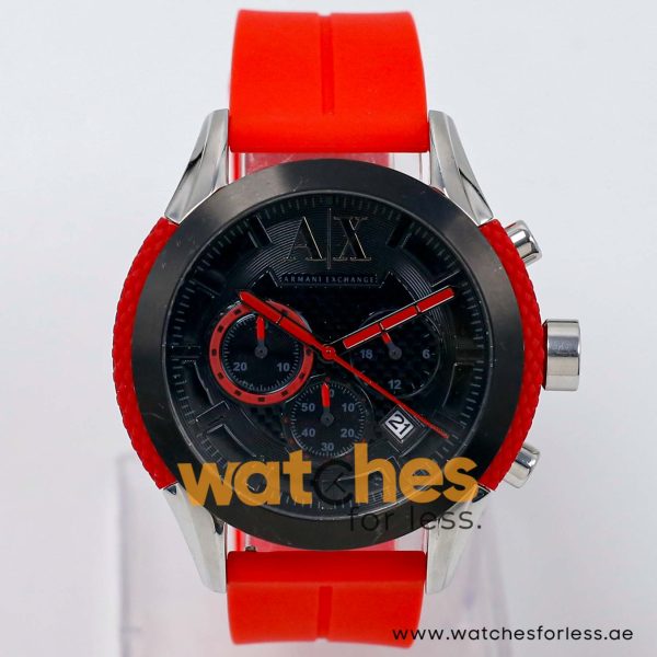 Armani Exchange Men’s Quartz Red Silicone Strap Black Dial 47mm Watch AX1211/1