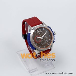Armani Exchange Men’s Quartz Maroon Silicone Strap Brown Dial 47mm Watch AX1386/4