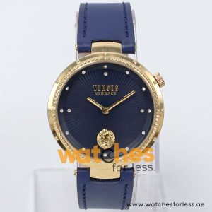 Versus by Versace Women’s Quartz Blue Leather Strap Black Dial 38mm Watch VSP989133