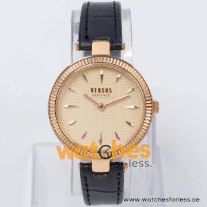 Versus by Versace Women’s Quartz Black Leather Strap Rose Gold Dial 34mm Watch VSP430328