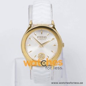 Versus by Versace Women’s Quartz White Leather Strap Silver Sunray Dial 34mm Watch VSP411316/1
