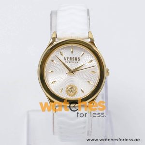 Versus by Versace Women’s Quartz White Leather Strap Silver Sunray Dial 34mm Watch VSP411316/1