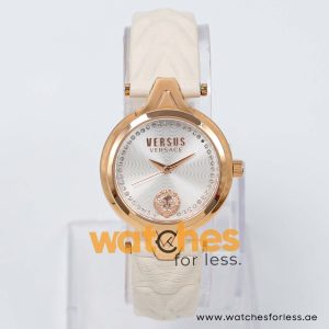 Versus by Versace Women’s Quartz Off-White Leather Strap Silver Dial 30mm Watch VSP021320