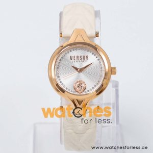 Versus by Versace Women’s Quartz Off-White Leather Strap Silver Dial 30mm Watch VSP021320