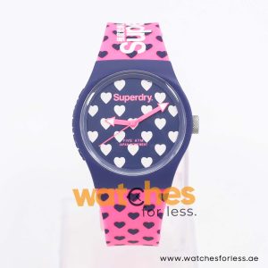 Superdry Unisex Quartz Pink Silicone Strap Blue Dial 38mm Watch SYL168UP