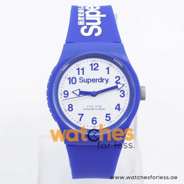Superdry Unisex Quartz Blue Silicone Strap White Dial 38mm Watch SYG164U