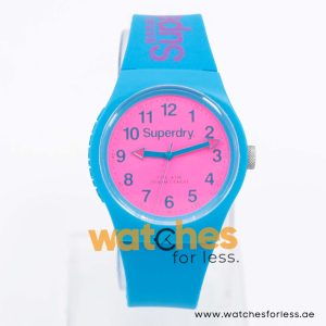 Superdry Women’s Quartz Blue Silicone Strap Pink Dial 38mm Watch SYG164AUP