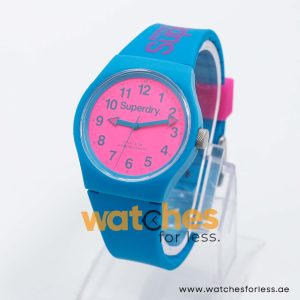 Superdry Unisex Quartz Blue Silicone Strap Pink Dial 38mm Watch SYG164AUP