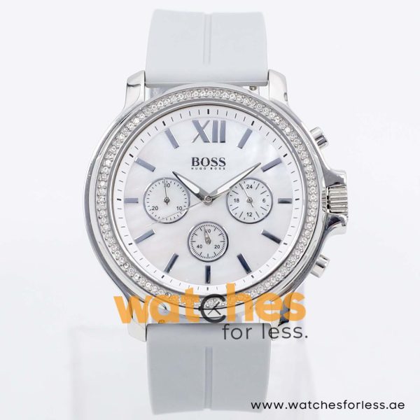 Hugo Boss Women’s Quartz Grey Silicone Strap Mother Of Pearl Dial 42mm Watch 1502215