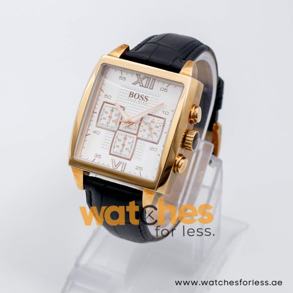 Hugo Boss Men’s Quartz Black Leather Strap White Dial 39mm Watch 1502221/1