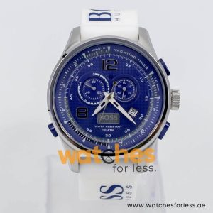 Hugo Boss Men’s Quartz White Silicone Strap Blue Dial 45mm Watch 1512801