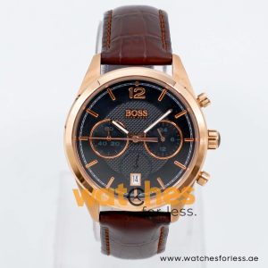 Hugo Boss Men’s Quartz Brown Leather Strap Black Dial 40mm Watch 1512746