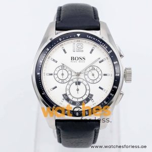 Hugo Boss Men’s Quartz Black Leather Strap Off-White Dial 46mm Watch 1512407