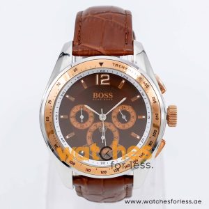 Hugo Boss Men’s Quartz Dark Brown Leather Strap Dark Brown Dial 46mm Watch 1512515