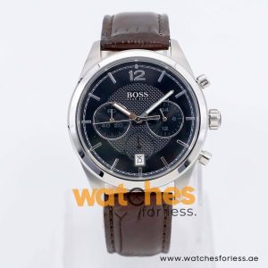 Hugo Boss Men’s Quartz Dark Brown Leather Strap Black Dial 40mm Watch 1512749