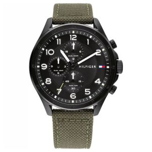 Tommy Hilfiger Men’s Quartz Green Nylon Strap Black Dial 44mm Watch 1792006