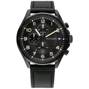 Tommy Hilfiger Men’s Quartz Black Leather Strap Black Dial 45mm Watch 1792004