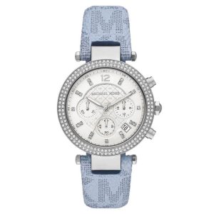Michael Kors Women’s Quartz Sky Blue Leather Strap Silver Dial 39mm Watch MK6936