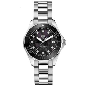 Tag Heuer Aquaracer Women’s Quartz Swiss Made Silver Stainless Steel Black Mother Of Pearl Dial 35mm Watch WAY131M.BA0748