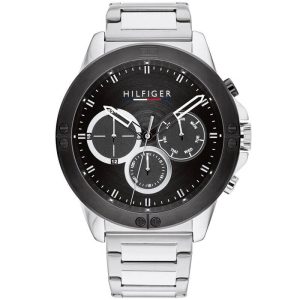Tommy Hilfiger Men’s Quartz Silver Stainless Steel Black Dial 46mm Watch 1791890