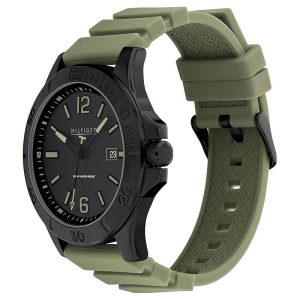 Tommy Hilfiger Men’s Quartz Green Silicone Strap Black Dial 46mm Watch 1791992
