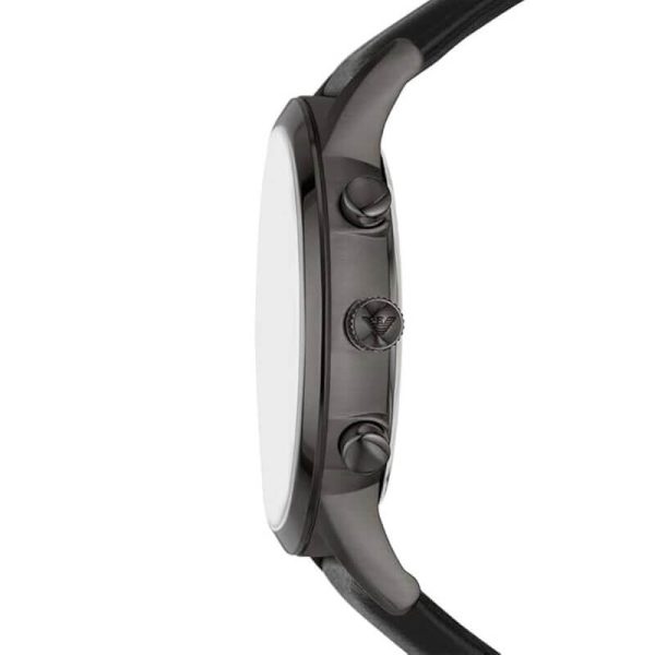 Emporio Armani Men’s Quartz Black Leather Strap Silver Dial 43mm Watch AR11473