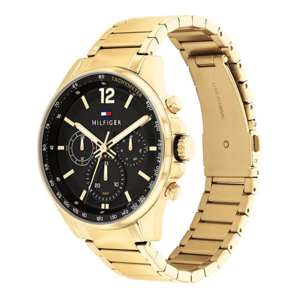 Tommy Hilfiger Men’s Quartz Gold Stainless Steel Black Dial 45mm Watch 1791974