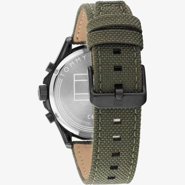 Tommy Hilfiger Men’s Quartz Green Nylon Strap Black Dial 44mm Watch 1792006