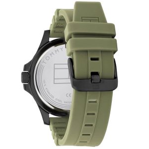 Tommy Hilfiger Men’s Quartz Green Silicone Strap Black Dial 46mm Watch 1791992