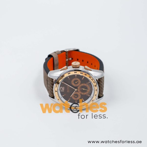 Hugo Boss Men’s Quartz Light Grey Leather Strap Brown Dial 45mm Watch 1512515/1