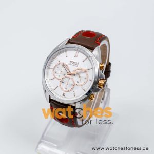 Hugo Boss Men’s Quartz Brown Leather Strap Silver Dial 44mm Watch 1512881/1