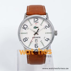 Lacoste Men’s Quartz Brown Leather Strap Off White Dial 44mm Watch 2010498
