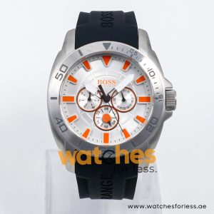 Hugo Boss Men’s Quartz Black Silicone Strap Silver Sunray Dial 44mm Watch 1512955