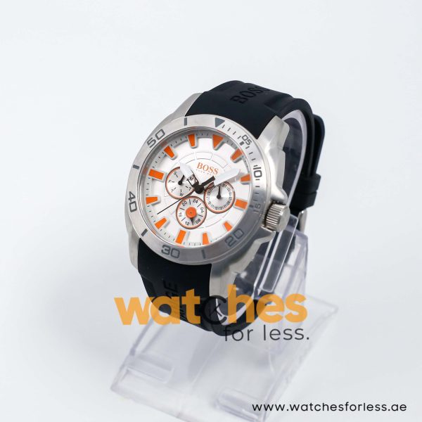 Hugo Boss Men’s Quartz Black Silicone Strap Silver Sunray Dial 44mm Watch 1512955