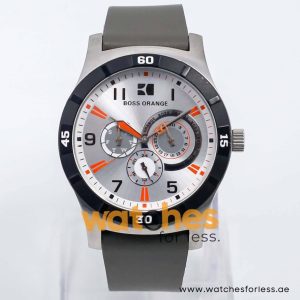 Hugo Boss Men’s Quartz Grey Leather Strap Silver Dial 44mm Watch 1512538