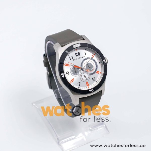 Hugo Boss Men’s Quartz Grey Leather Strap Silver Dial 44mm Watch 1512538