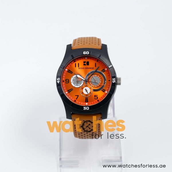 Hugo Boss Men’s Quartz Camel Brown Leather Strap Orange Dial 44mm Watch 1512537